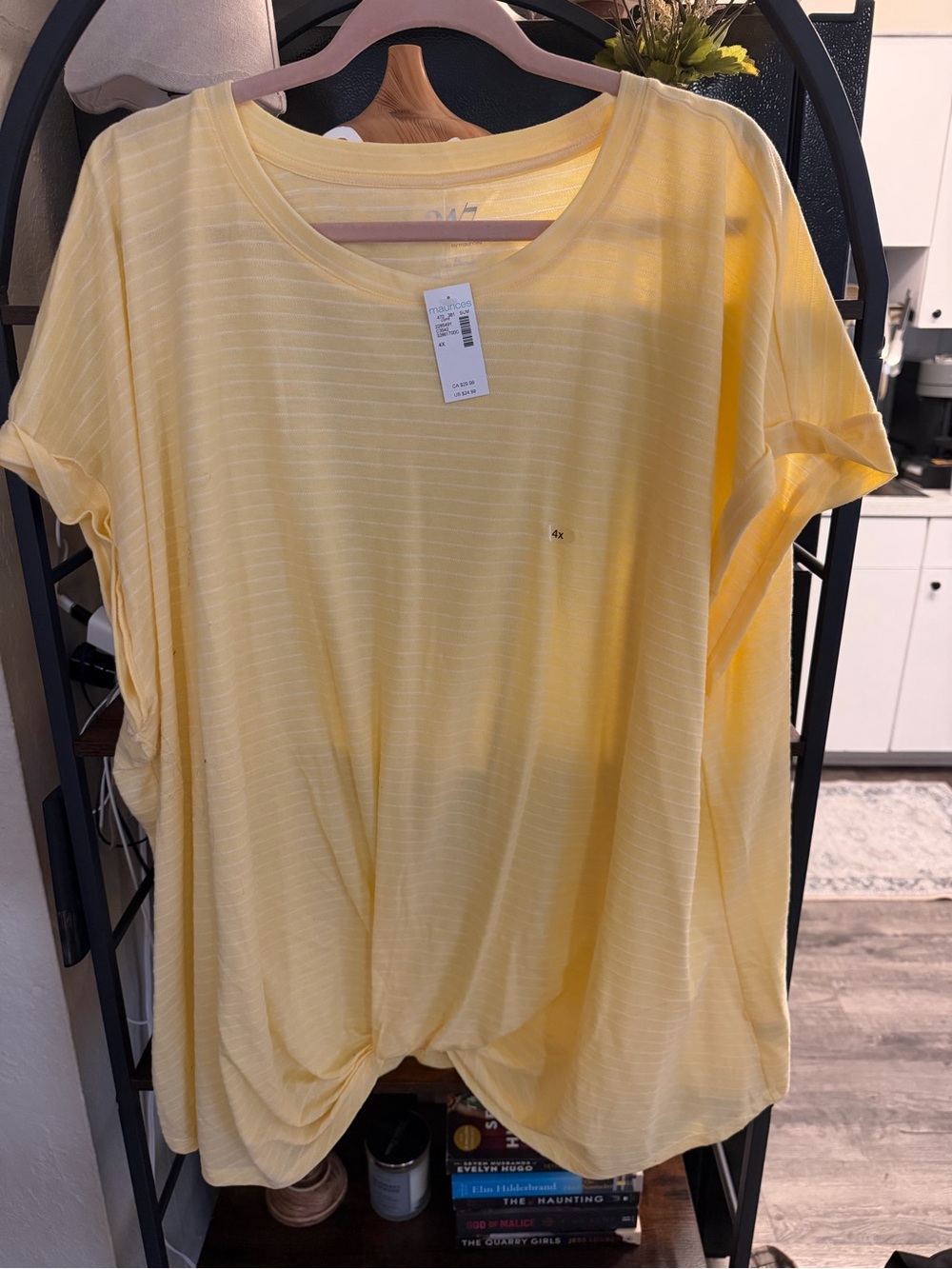 Maurices Light Yellow Short Sleeve Knot Front Tee